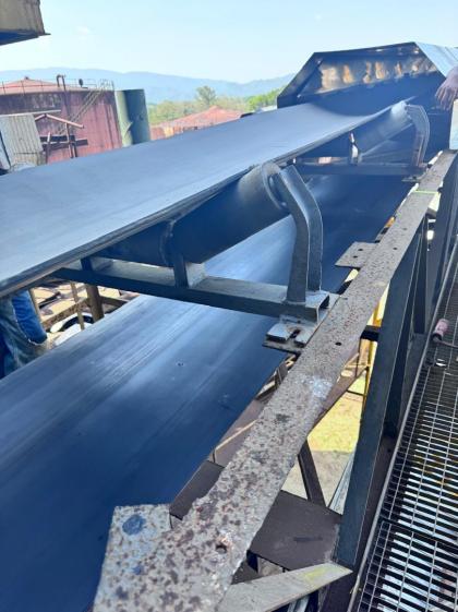 Elevated industrial conveyor, idlers and access walkway